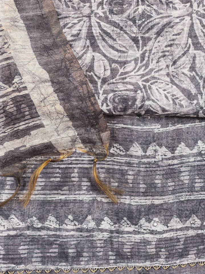 Printed Chanderi Unstitched Suit Piece With Dupatta