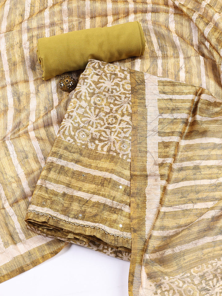 Printed Chanderi Unstitched Suit Piece With Dupatta