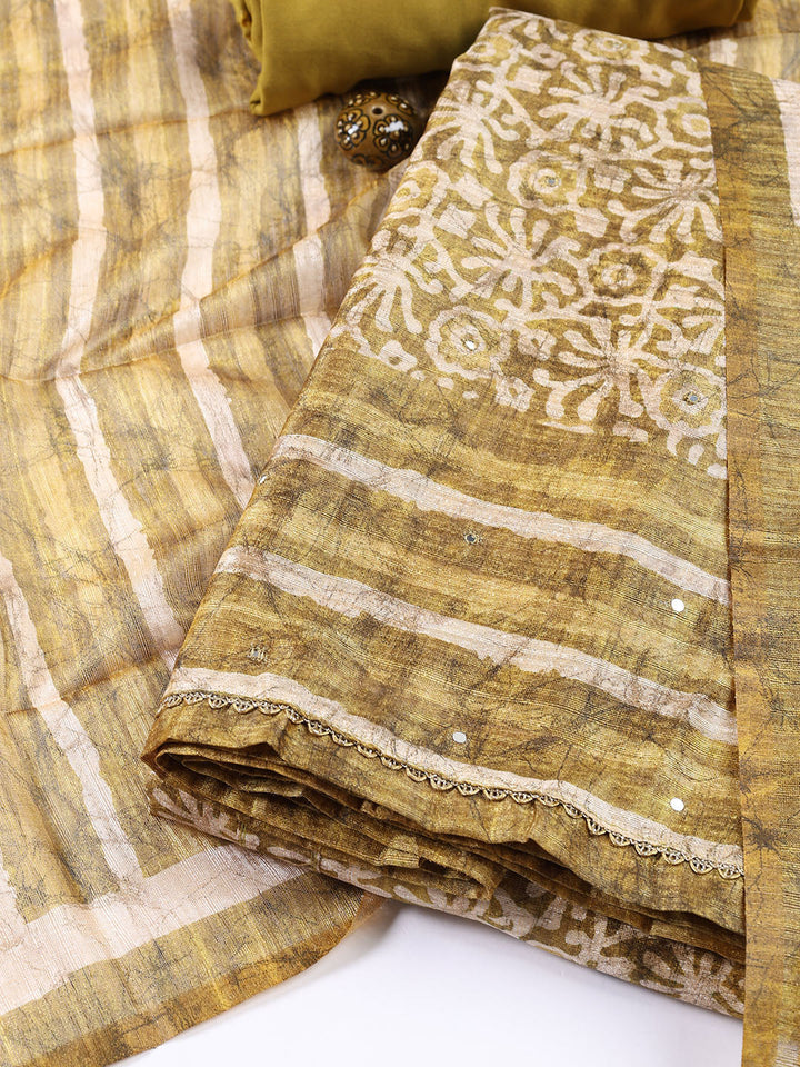 Printed Chanderi Unstitched Suit Piece With Dupatta