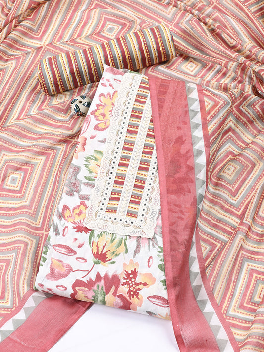 Neck Patti Cotton Blend Unstitched Suit With Dupatta