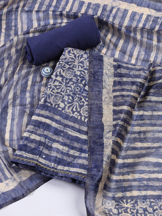 Printed Chanderi Unstitched Suit Piece With Dupatta