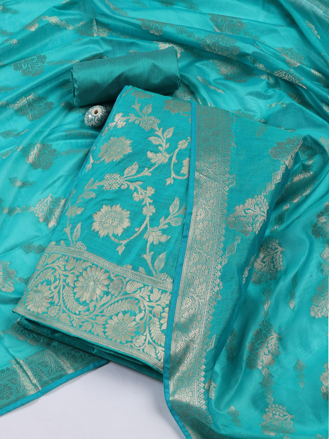 Woven Chanderi Unstitched Suit With Dupatta