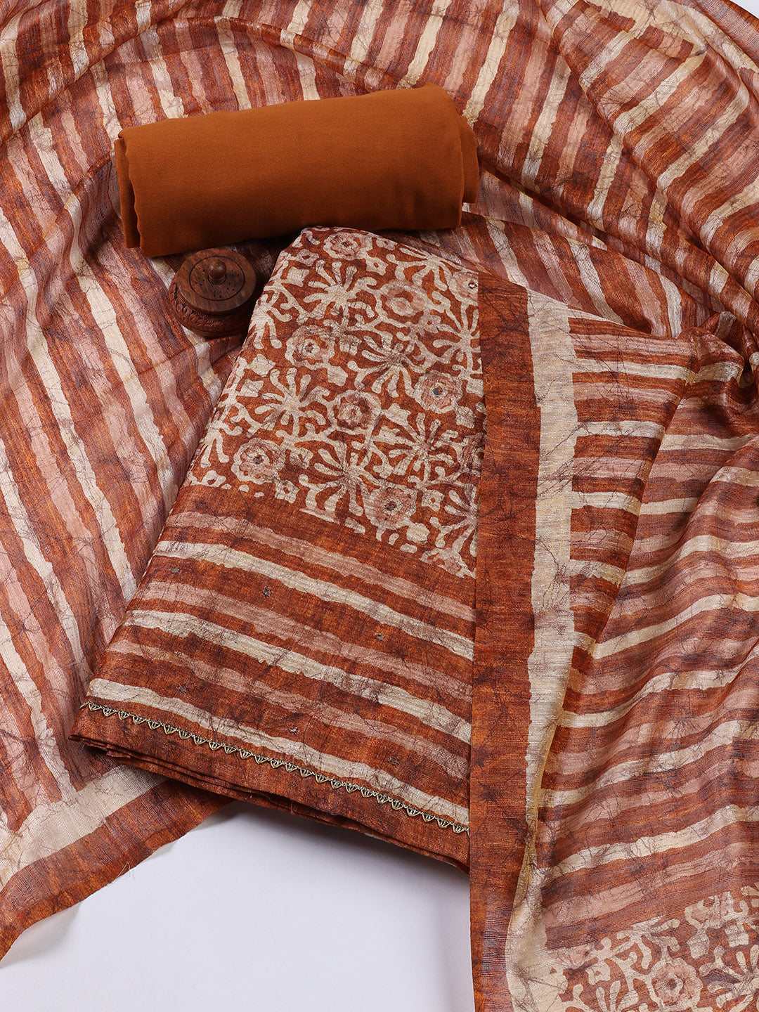 Printed Chanderi Unstitched Suit Piece With Dupatta