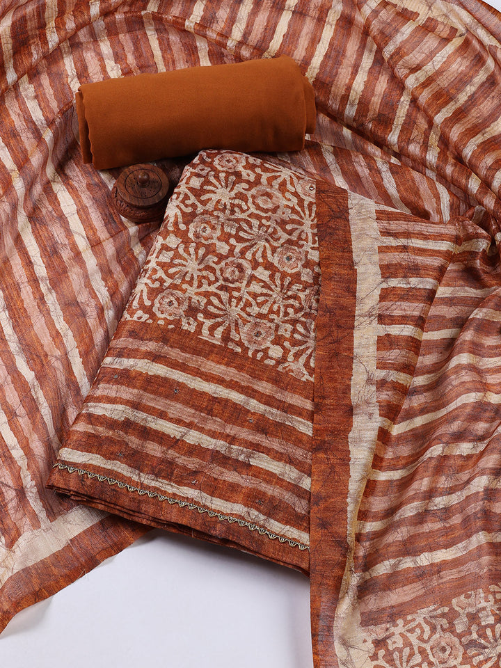 Printed Chanderi Unstitched Suit Piece With Dupatta
