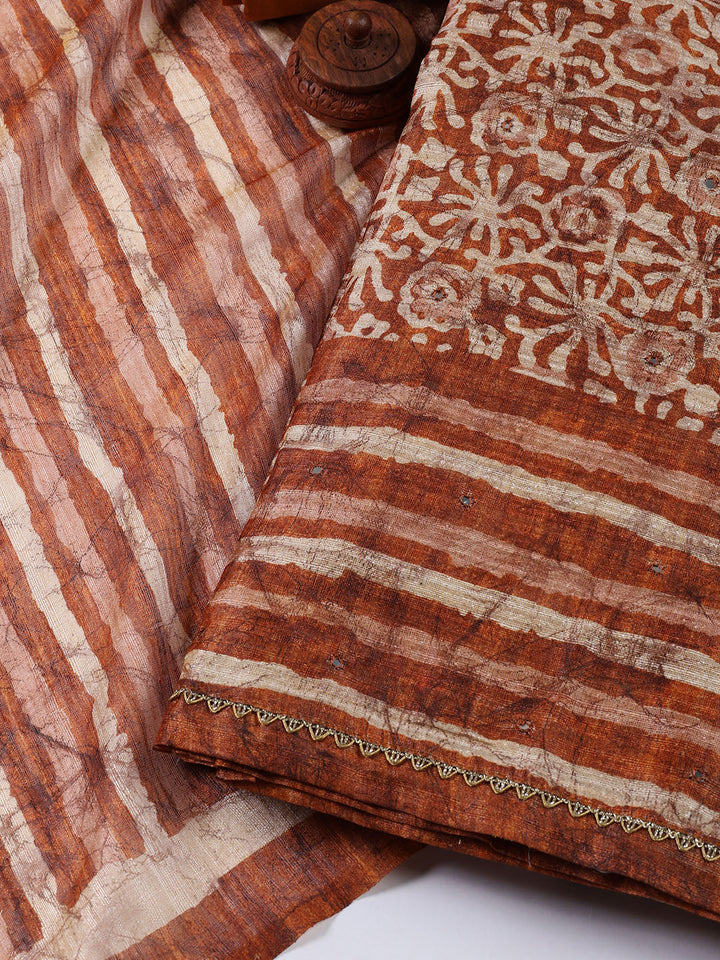 Printed Chanderi Unstitched Suit Piece With Dupatta