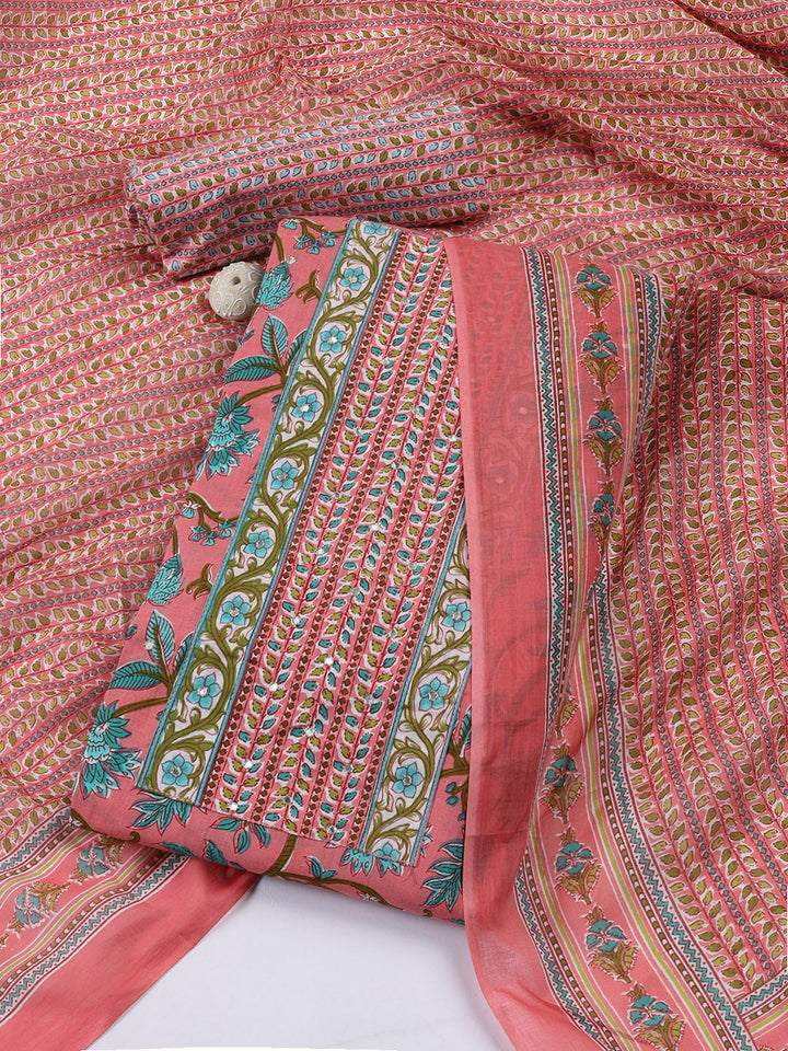 Printed Cotton Blend Unstitched Suit Piece With Dupatta