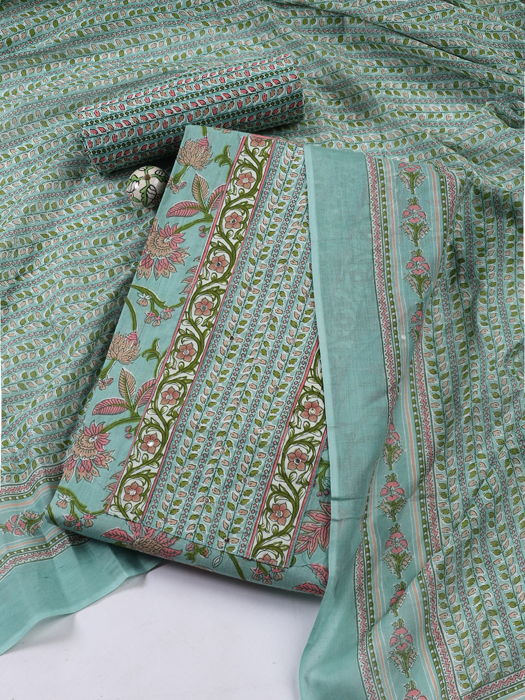 Printed Cotton Blend Unstitched Suit Piece With Dupatta