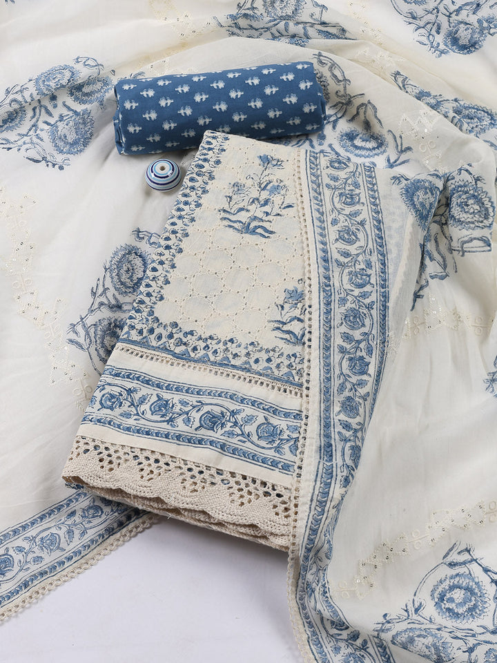 Printed Cotton Blend Unstitched Suit With Dupatta