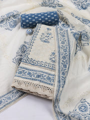 Printed Cotton Blend Unstitched Suit With Dupatta