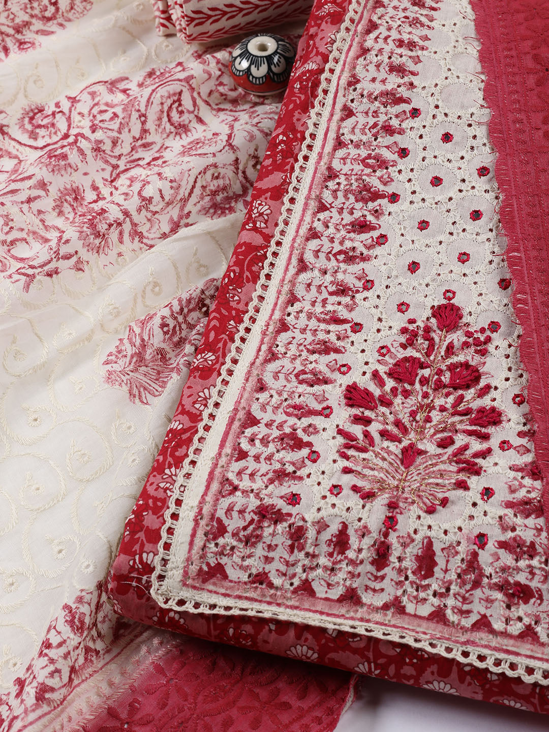 Neck Patti Cotton BlendUnstitched Suit Dupatta
