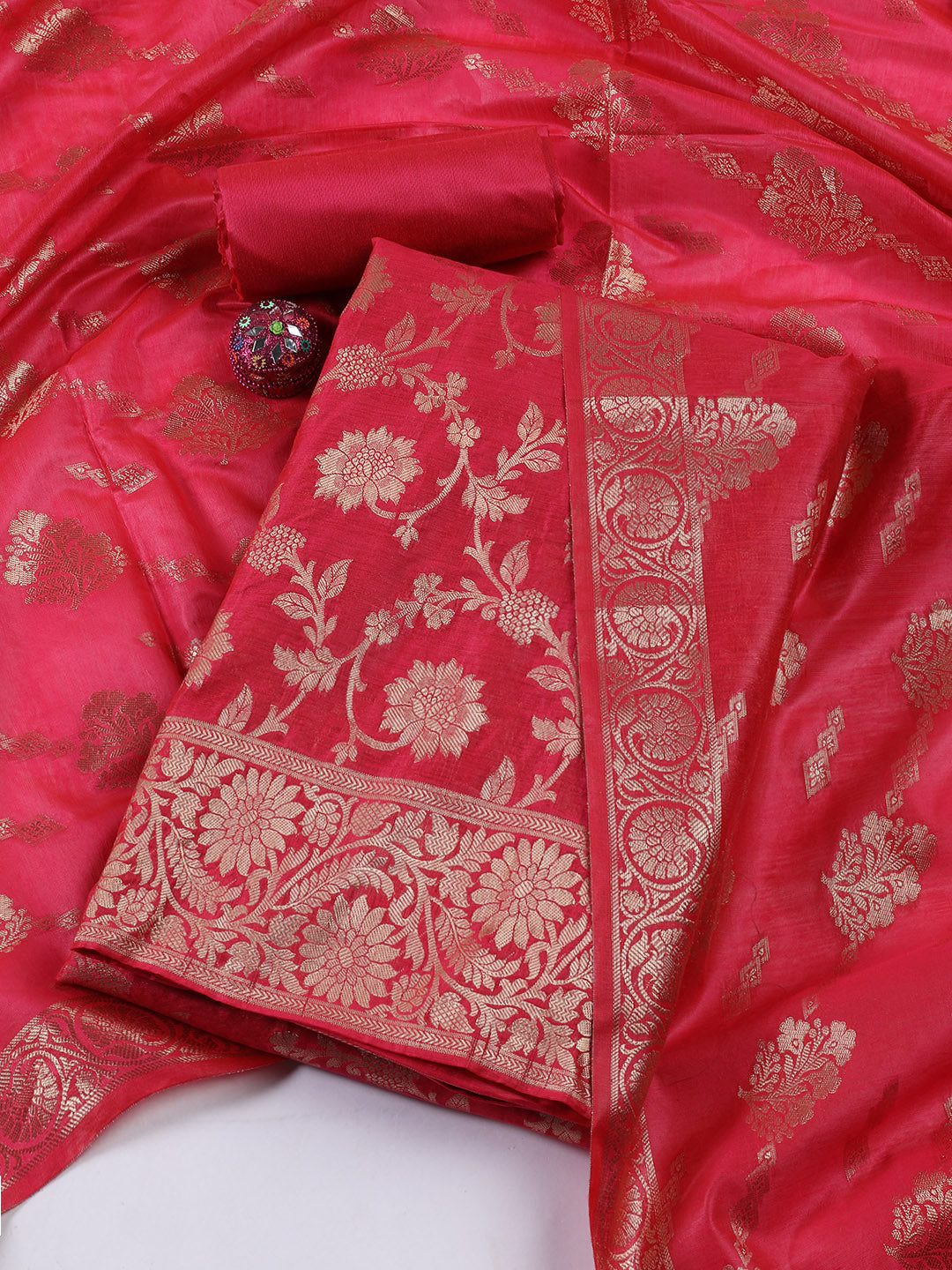 Woven Chanderi Unstitched Suit With Dupatta