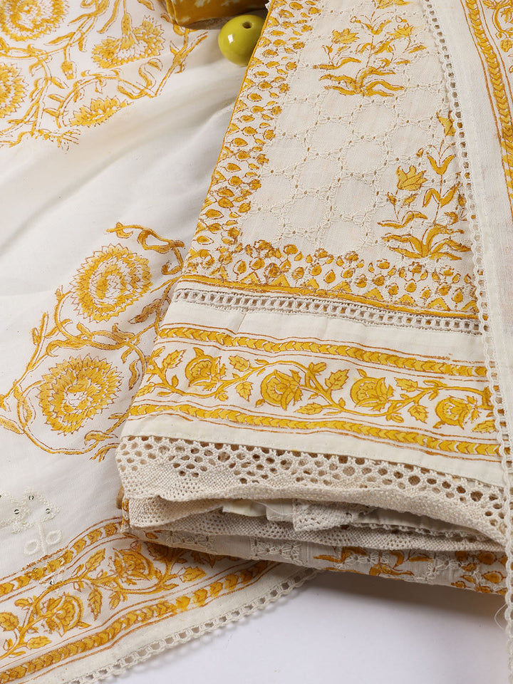 Printed Cotton Blend Unstitched Suit With Dupatta