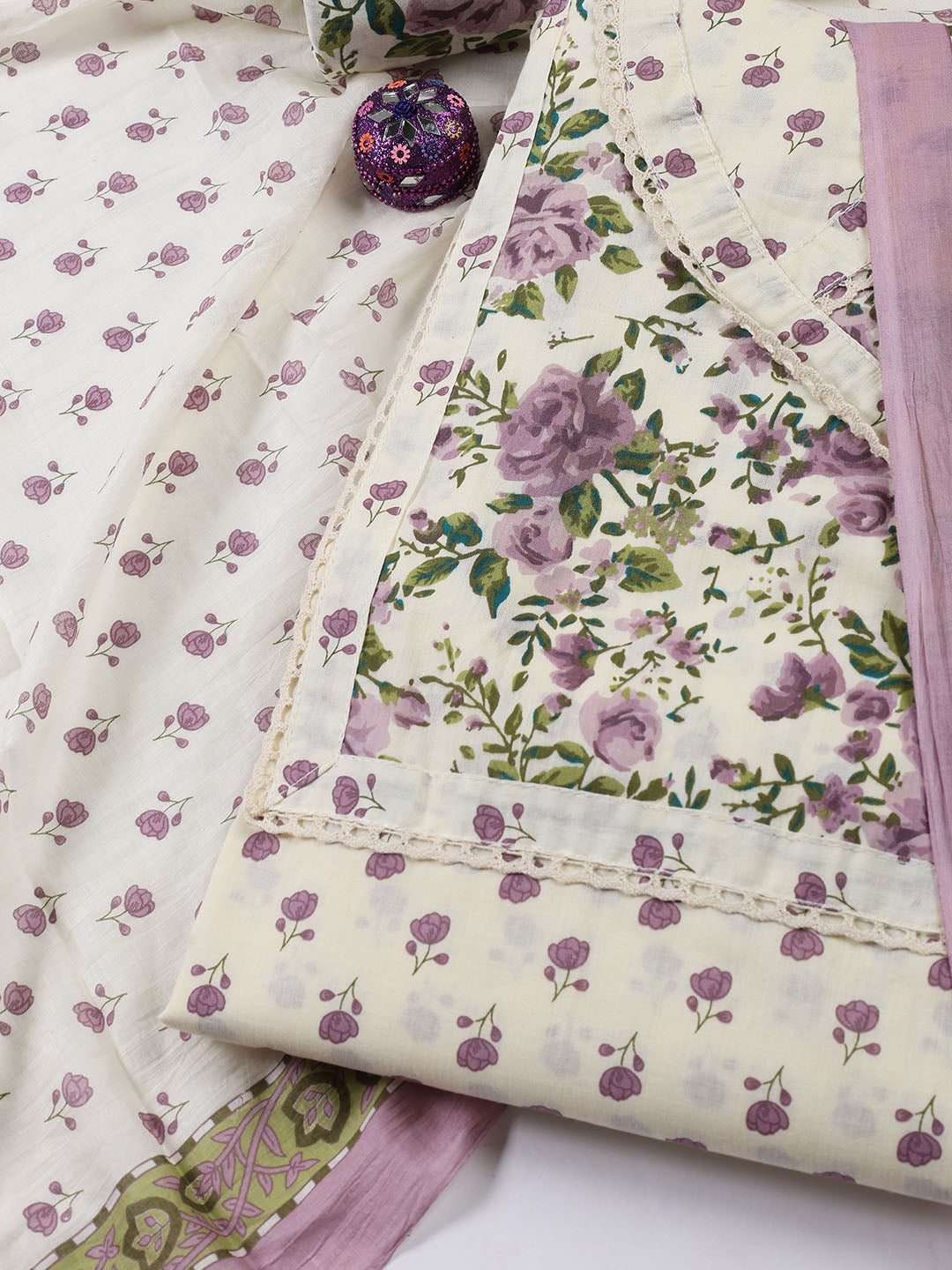 Printed Cotton Blend Unstitched Suit With Dupatta