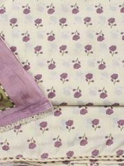 Printed Cotton Blend Unstitched Suit With Dupatta