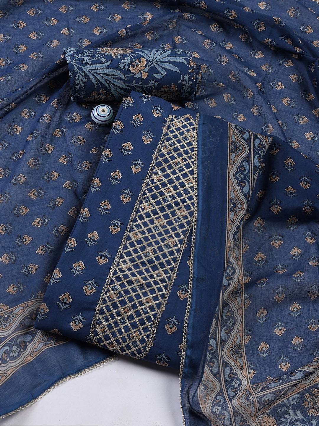 Printed Cotton Blend Unstitched Suit With Dupatta