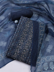 Printed Chanderi  Unstitched Suit With Dupatta