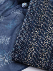 Printed Chanderi  Unstitched Suit With Dupatta