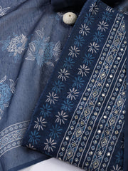 Printed Chanderi  Unstitched Suit With Dupatta