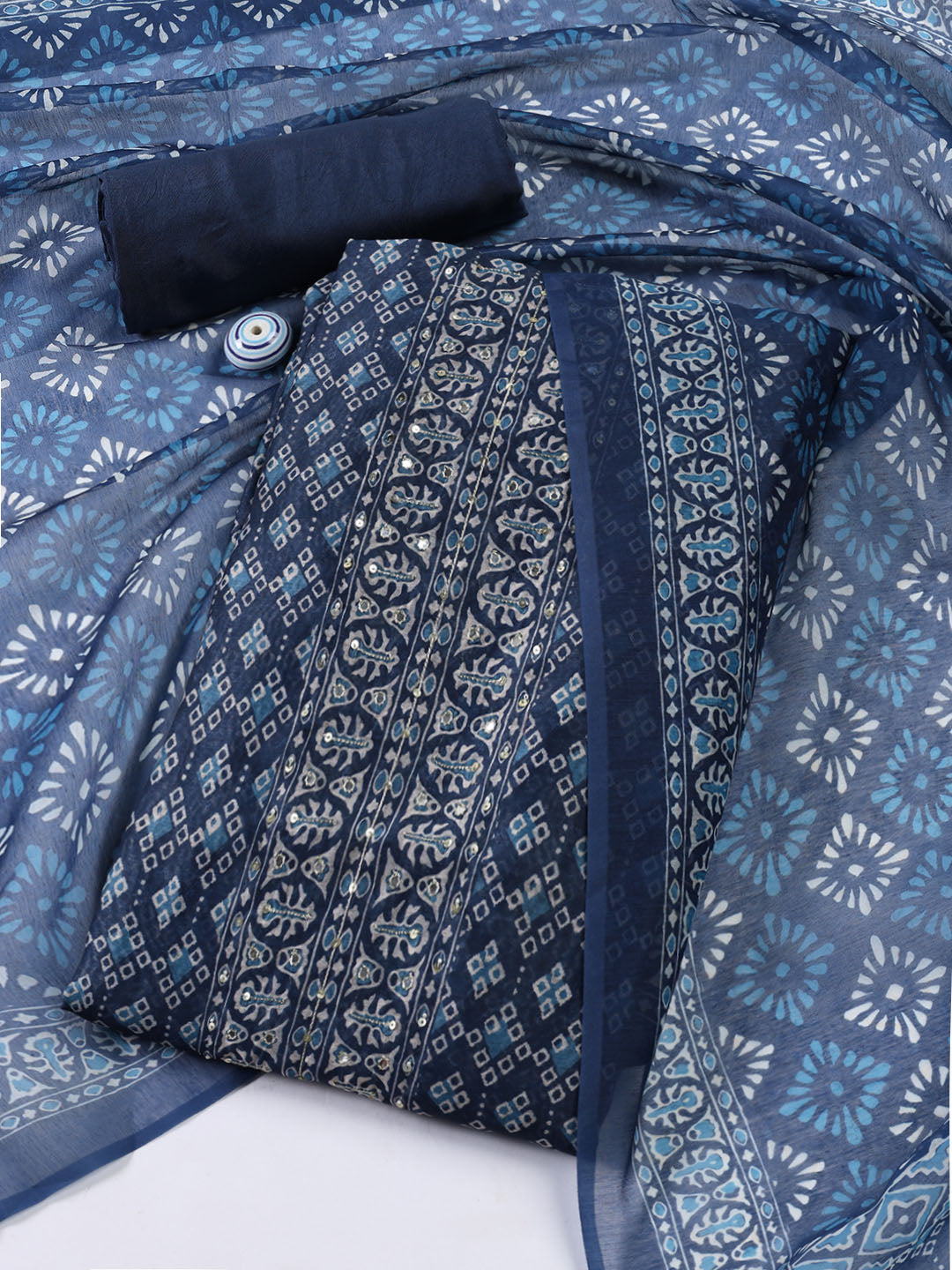 Printed Chanderi Unstitched Suit With Dupatta