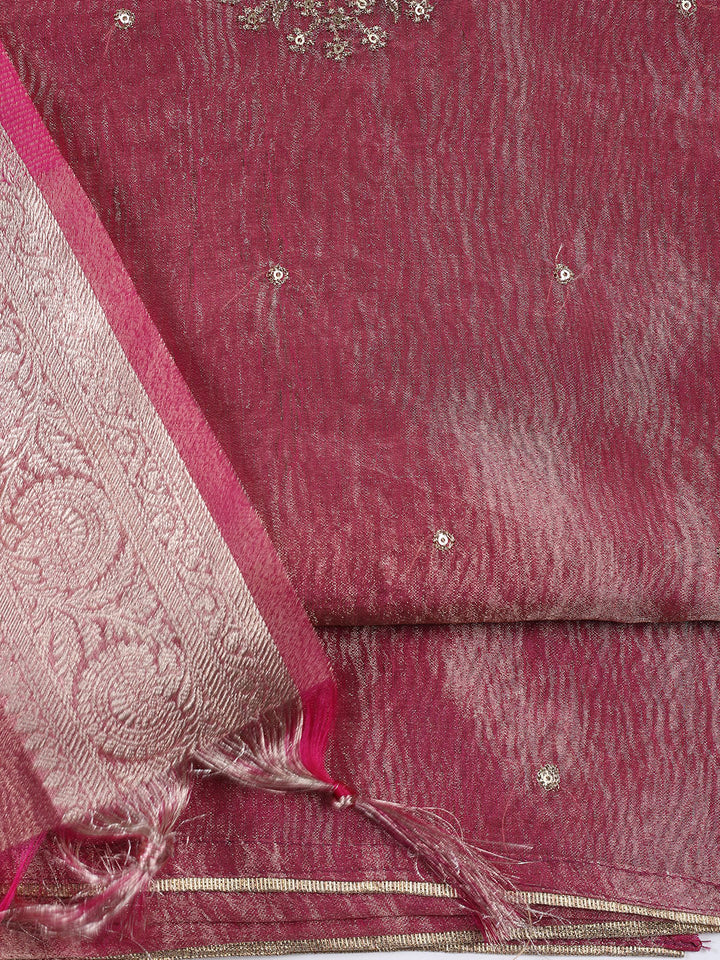Neck Embroidered Tissue Unstitched Suit Piece With Dupatta