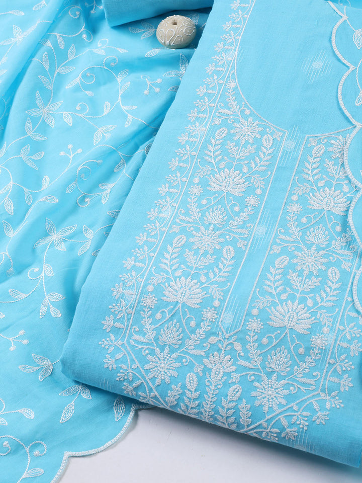 Neck Embroidered Cotton Blend Unstitched Suit Piece With Dupatta