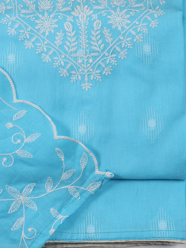 Neck Embroidered Cotton Blend Unstitched Suit Piece With Dupatta