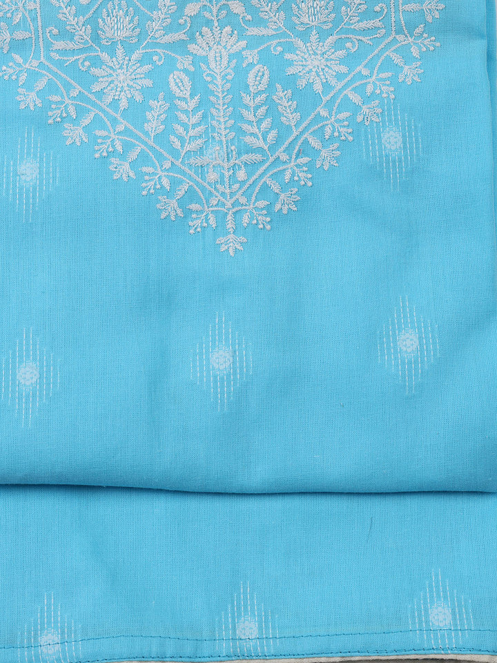 Neck Embroidered Cotton Blend Unstitched Suit Piece With Dupatta