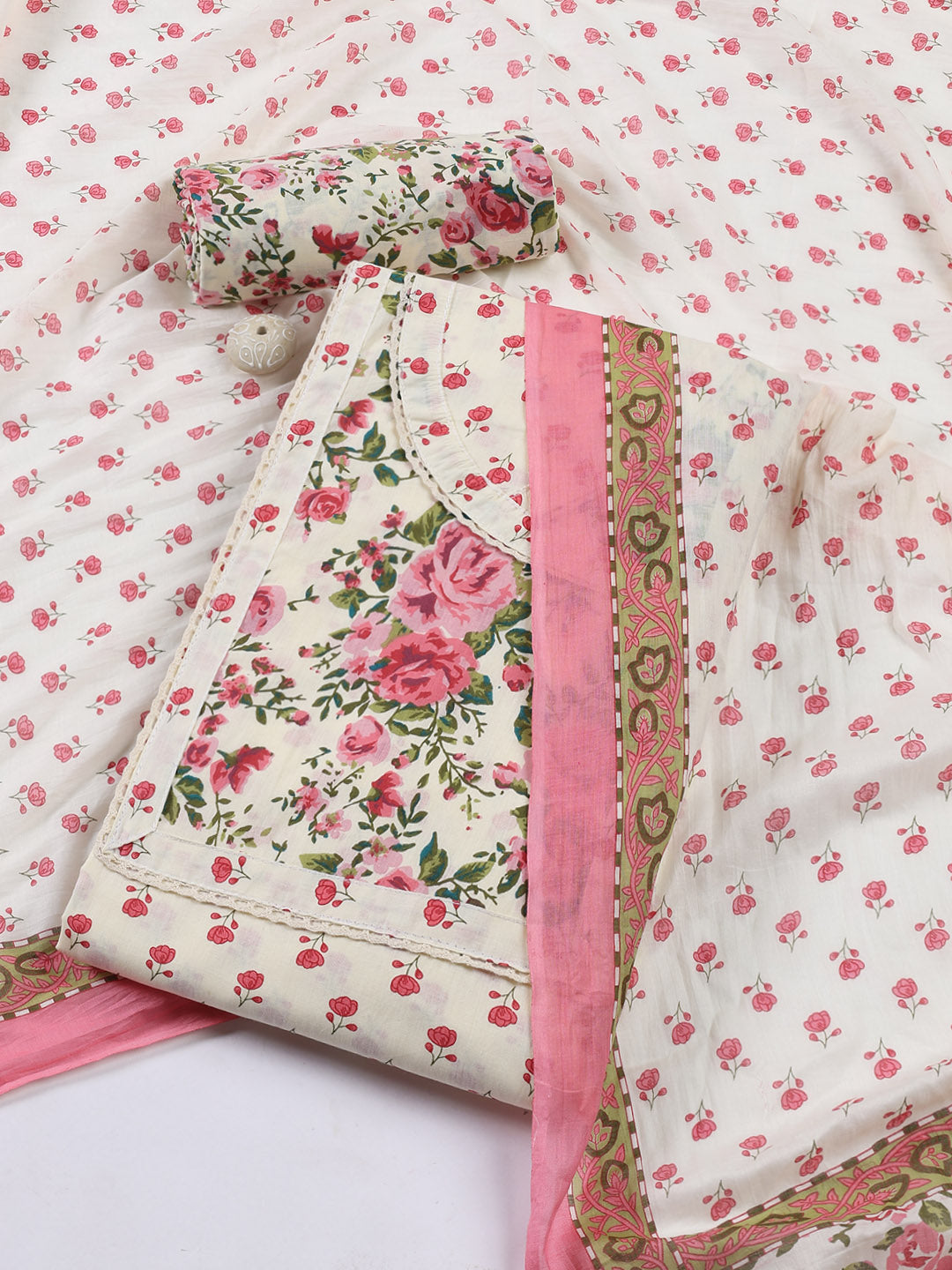 Printed Cotton Blend Unstitched Suit With Dupatta