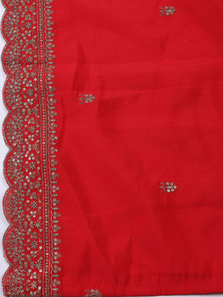 Neck Embroidered Chanderi Unstitched Suit Piece With Dupatta
