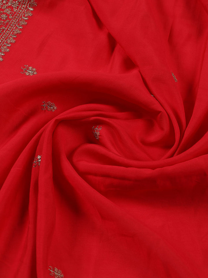 Neck Embroidered Chanderi Unstitched Suit Piece With Dupatta