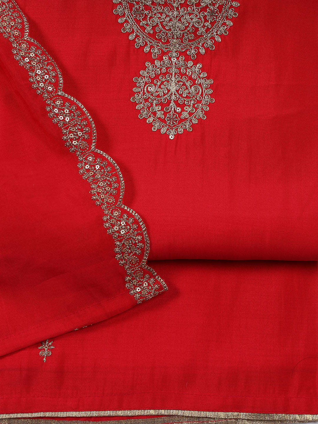 Neck Embroidered Chanderi Unstitched Suit Piece With Dupatta