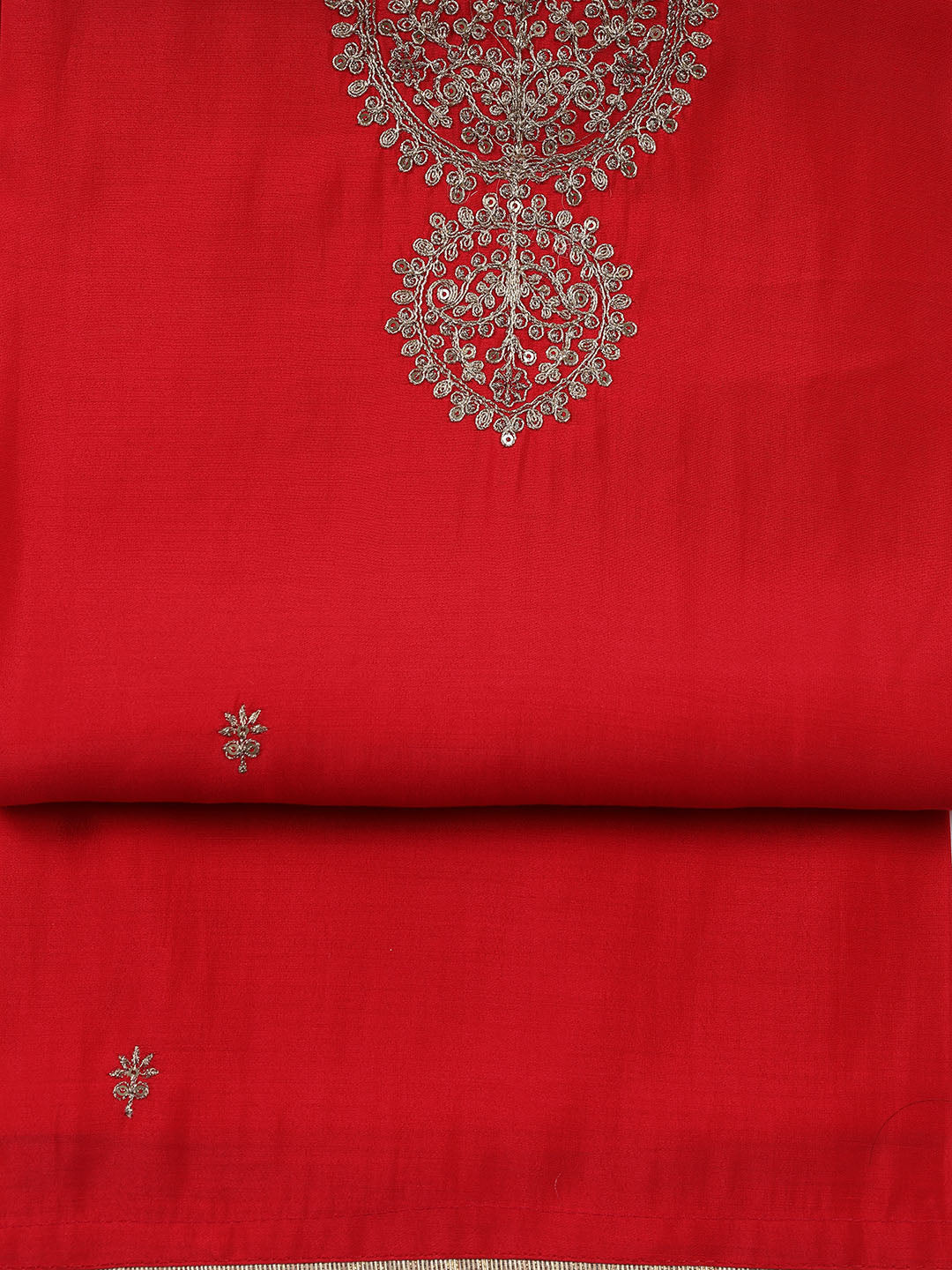 Neck Embroidered Chanderi Unstitched Suit Piece With Dupatta