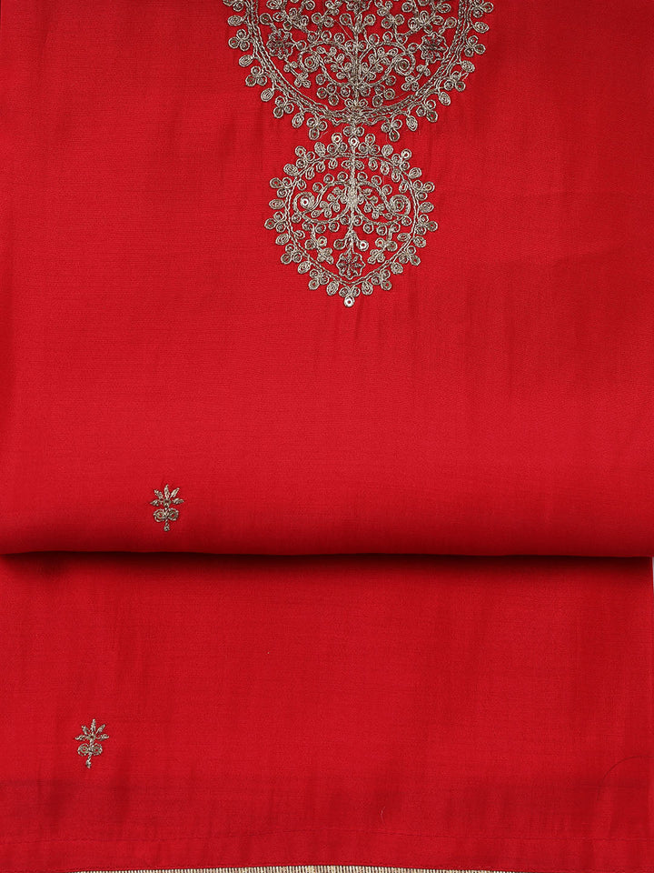 Neck Embroidered Chanderi Unstitched Suit Piece With Dupatta
