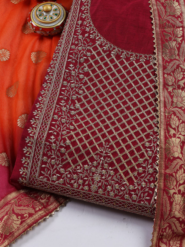 Woven Chanderi Unstitched Suit Piece With Dupatta