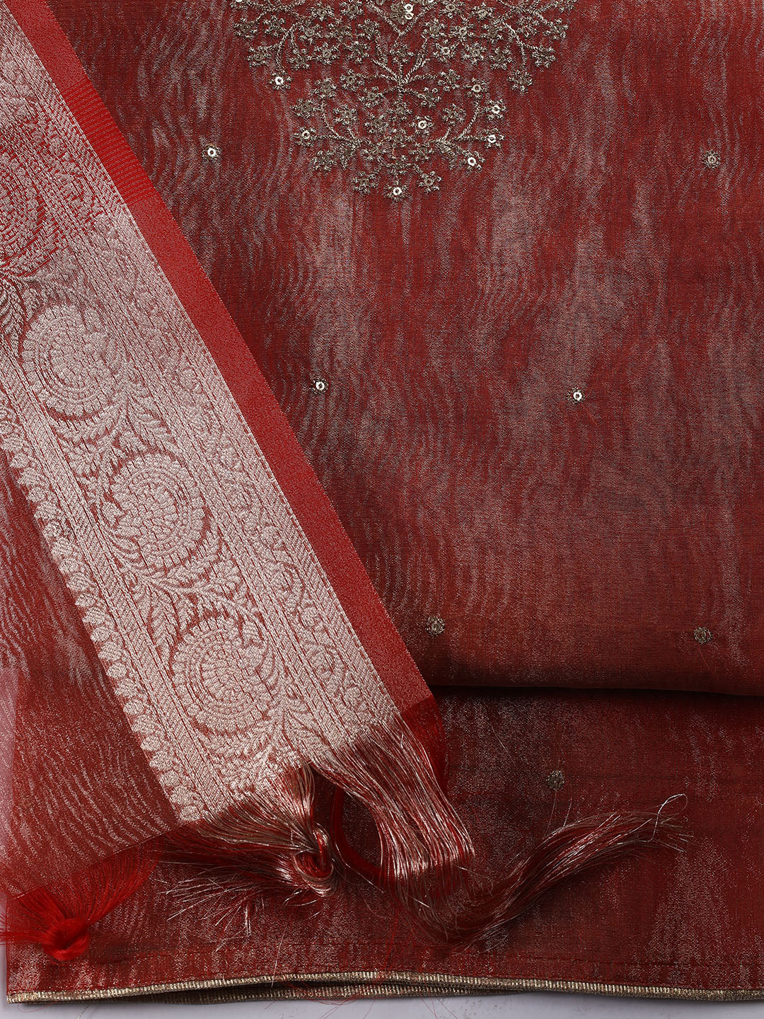 Neck Embroidered Tissue Unstitched Suit Piece With Dupatta