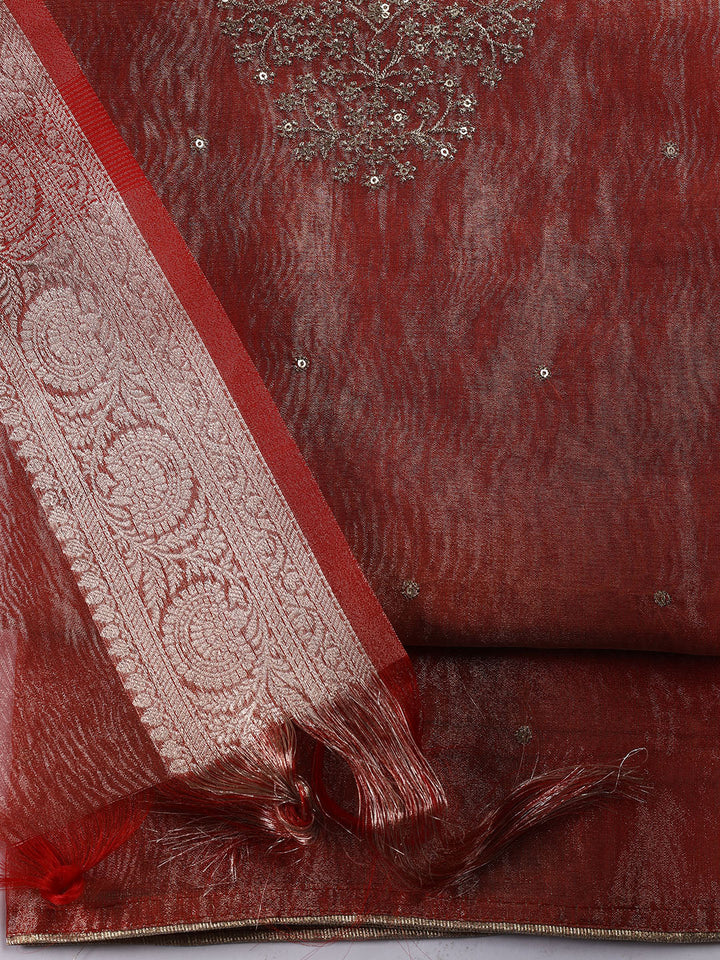Neck Embroidered Tissue Unstitched Suit Piece With Dupatta