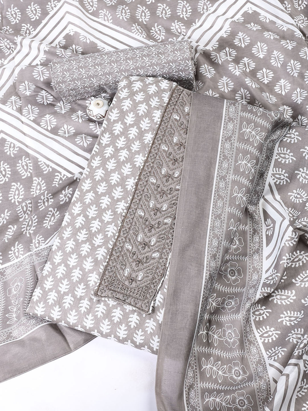 Neck Patti Cotton Blend Unstitched Suit With Dupatta