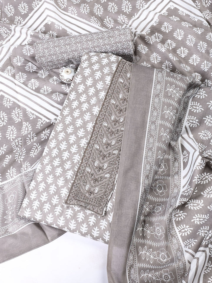 Neck Patti Cotton Blend Unstitched Suit With Dupatta