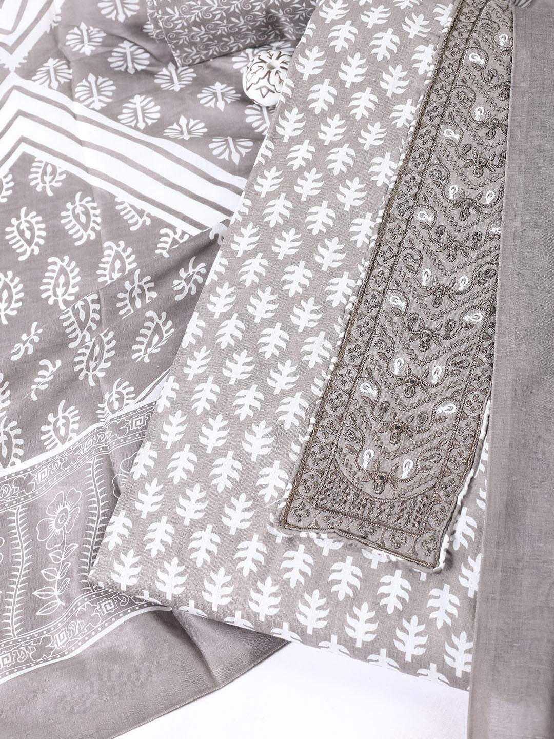 Neck Patti Cotton Blend Unstitched Suit With Dupatta