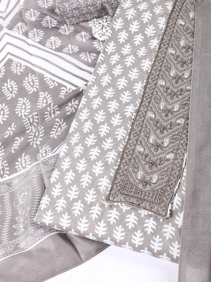 Neck Patti Cotton Blend Unstitched Suit With Dupatta