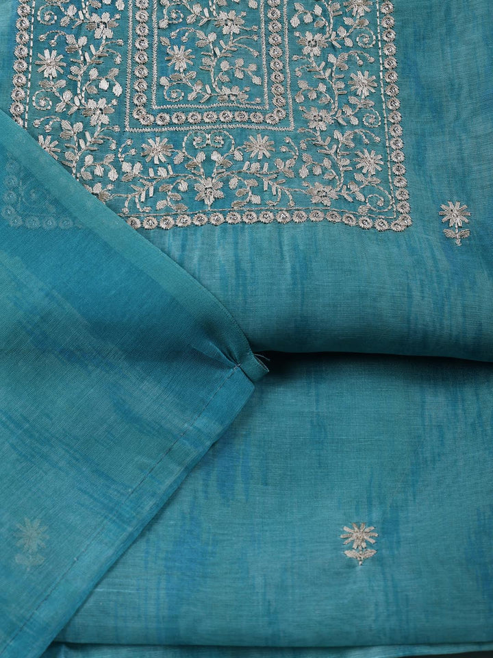 Neck Embroidered Chanderi Unstitched Suit Piece With Dupatta