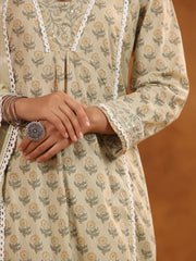 Printed Cotton Blend Kurta With Pants & Dupatta