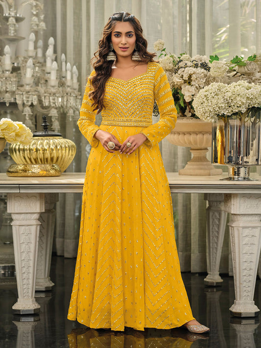 Embroidered & Sequin Anarkali Sweetheart Neck