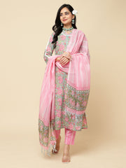 Floral Printed Cotton Kurta With Pants & Dupatta