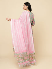 Floral Printed Cotton Kurta With Pants & Dupatta