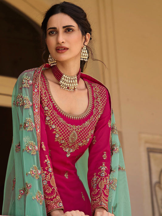 Resham Zari Stone Work Georgette Semi Stitched Suit