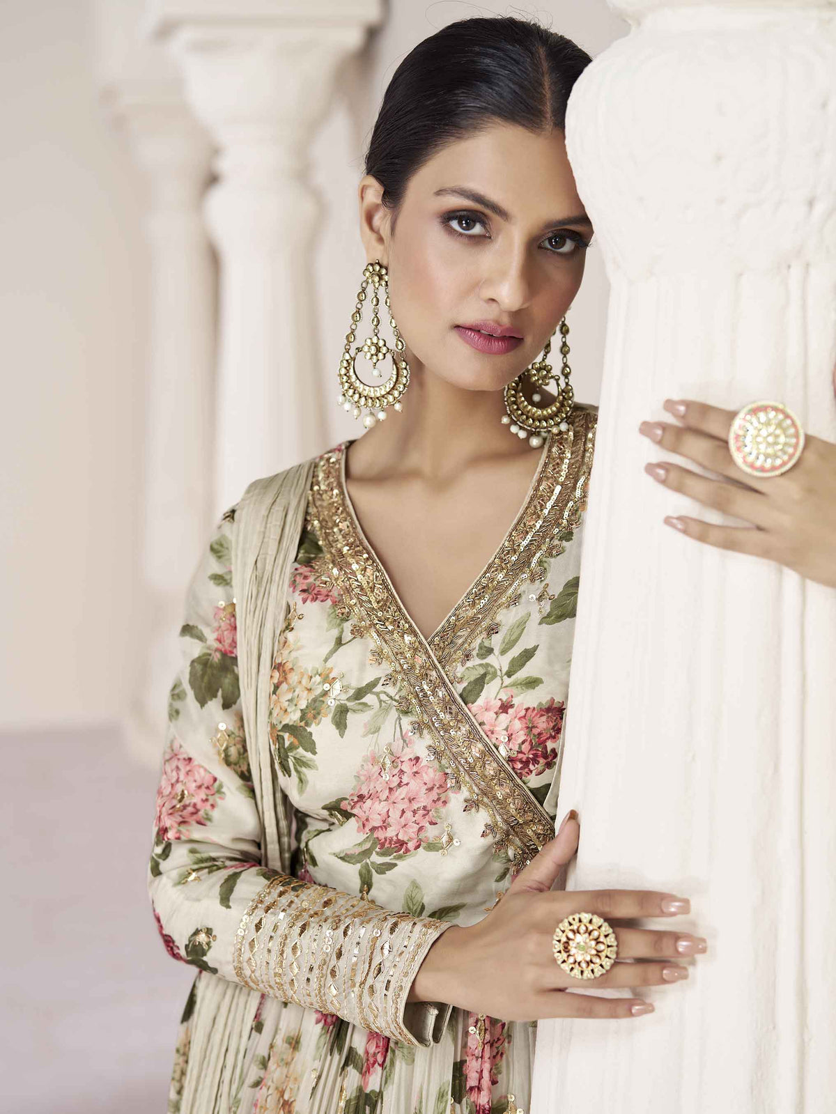 Floral Printed Art Silk With Plain Different Dupatta Shown In Image
