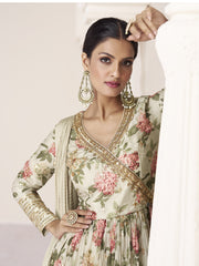 Floral Printed Art Silk Suit Set With Dupatta & Churidar