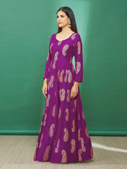 Paisley Printed Rayon Anarkali Kurta With Legging & Dupatta