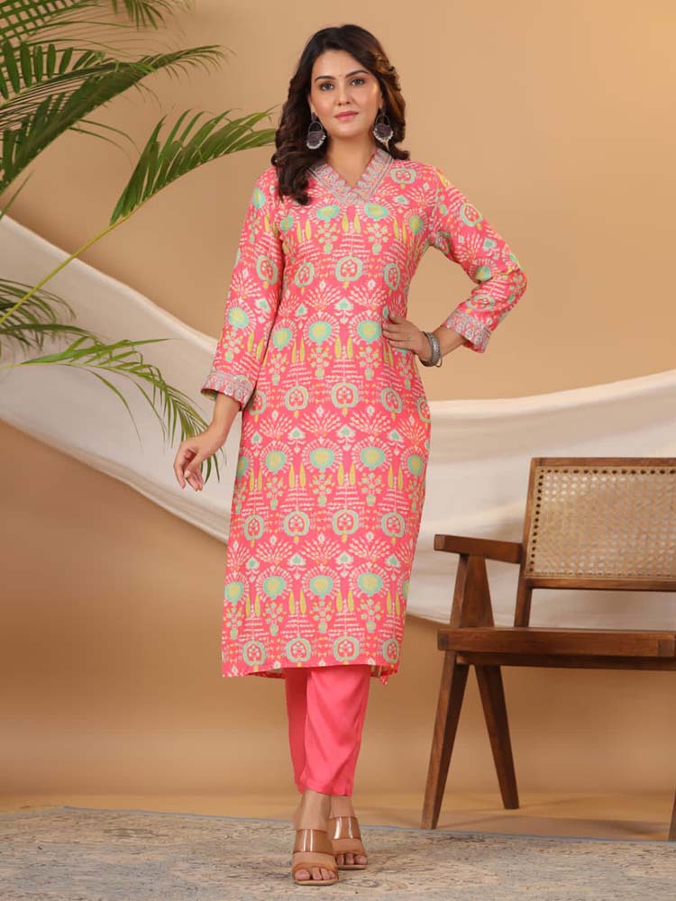 Floral Printed Muslin Kurta With Pants & Dupatta - Meena Bazaar